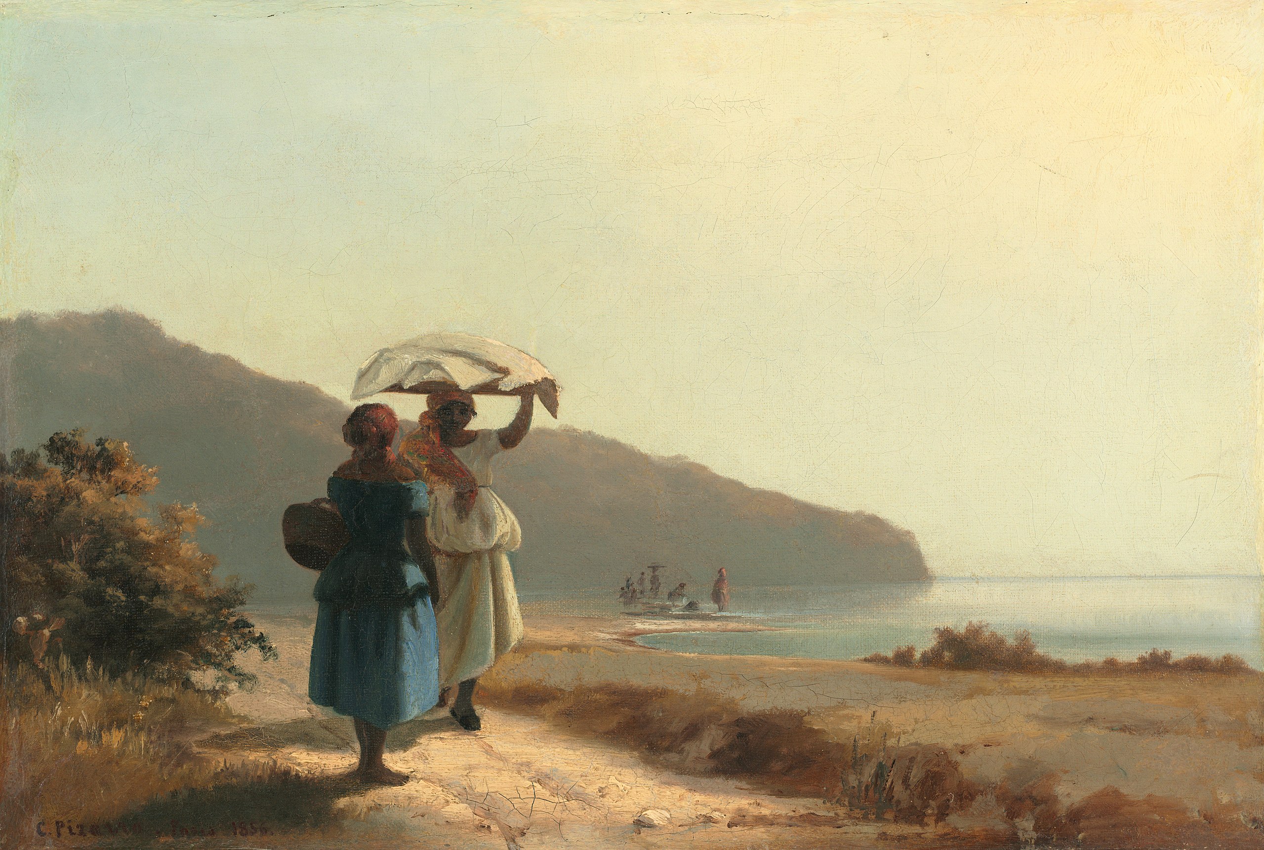 カミーユ・ピサロ『海の傍で雑談する二人の女たち、セント・トーマス島』(1856)